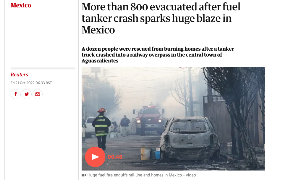 El diario británico reportó el siniestro ocurrido en Aguascalientes.